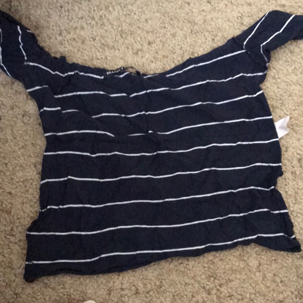 Brandy striped off shoulder crop